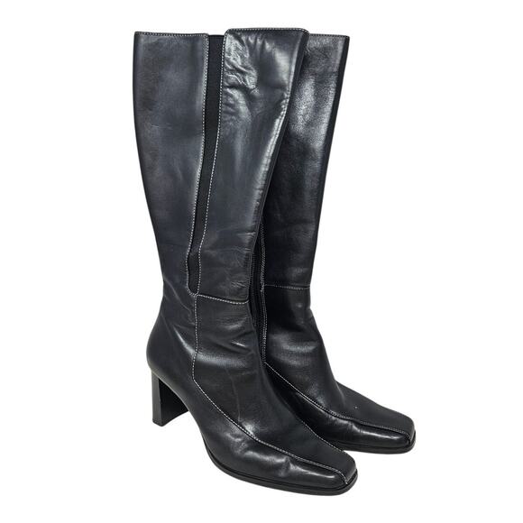Vintage Y2K Anne Klein 6.5 Black leather Square Toe Zip Goth Boot Whimsygoth - Picture 1 of 6
